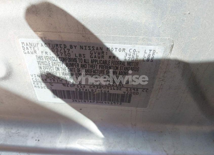 Photo 9 of 2017 Nissan Versa 1.6 SV (VIN 3N1CN7AP3HK445973)