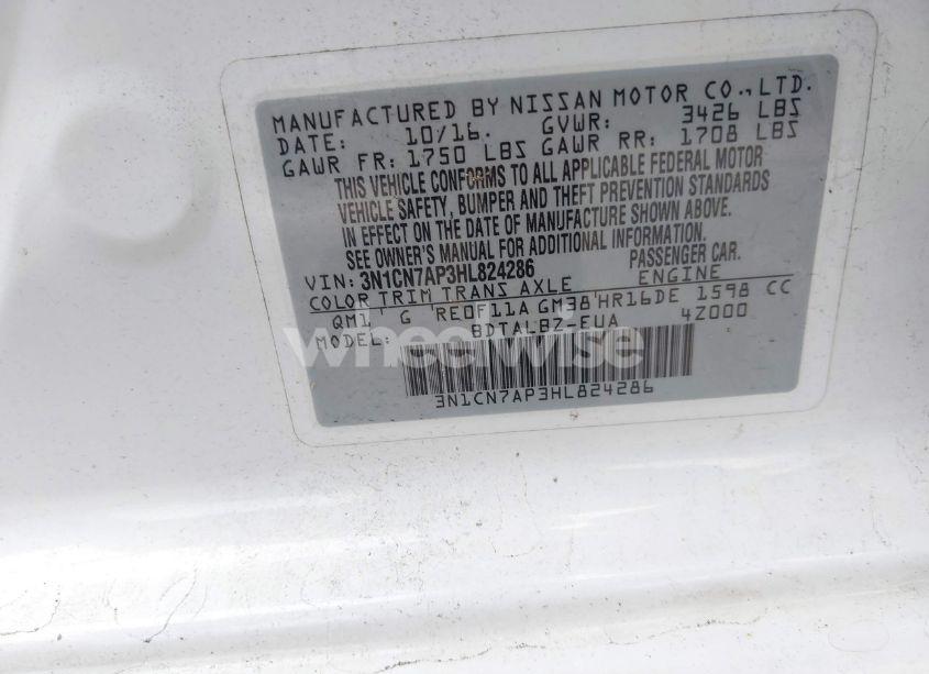 Photo 9 of 2017 Nissan Versa 1.6 SV (VIN 3N1CN7AP3HL824286)