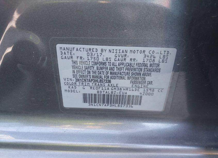 Photo 9 of 2017 Nissan Versa 1.6 SV (VIN 3N1CN7AP3HL857336)