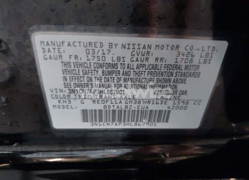 Photo 9 of 2017 Nissan Versa 1.6 SV (VIN 3N1CN7AP3HL867901)