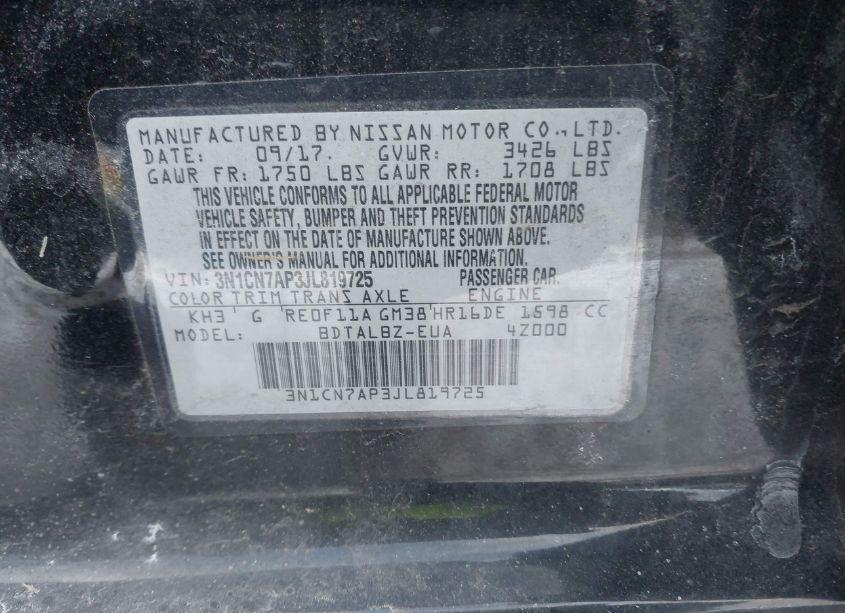 Photo 9 of 2018 Nissan Versa 1.6 SV (VIN 3N1CN7AP3JL819725)