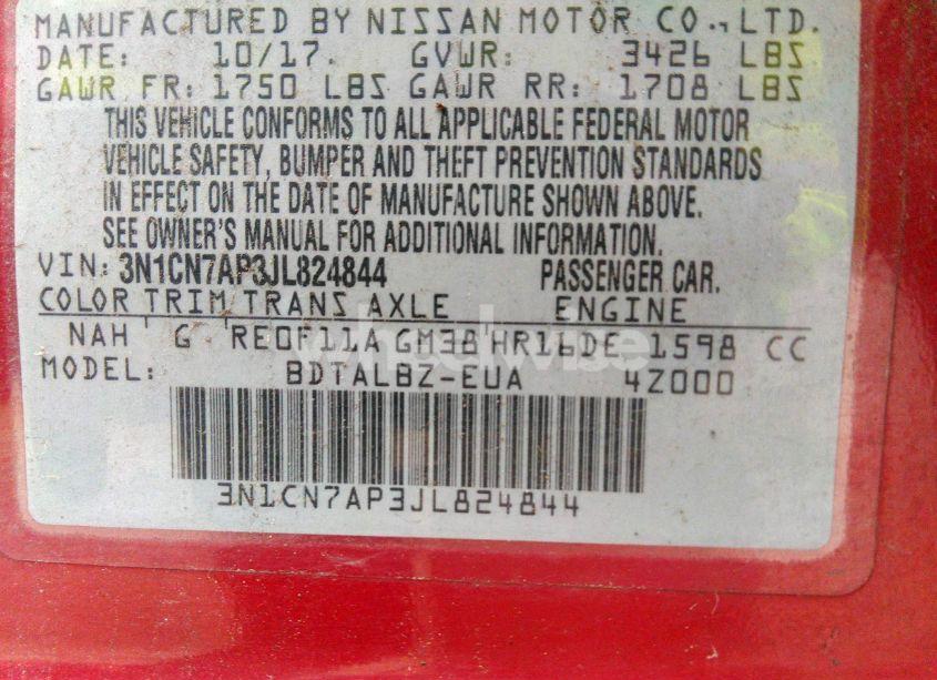 Photo 9 of 2018 Nissan Versa 1.6 SV (VIN 3N1CN7AP3JL824844)