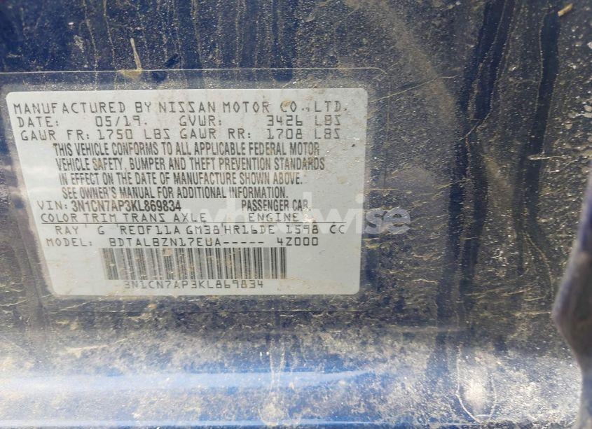 Photo 9 of 2019 Nissan Versa 1.6 SV (VIN 3N1CN7AP3KL869834)