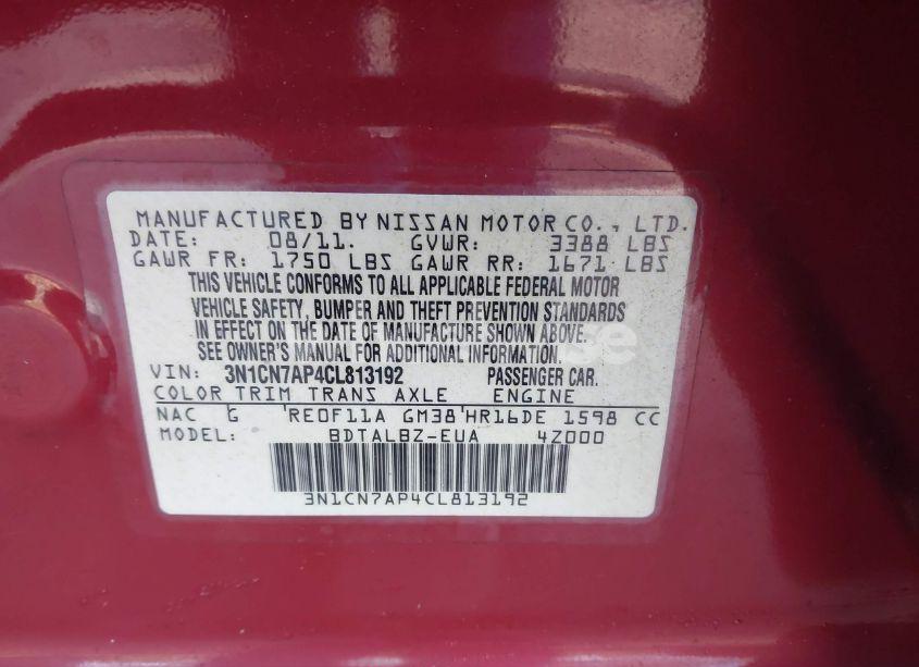 Photo 9 of 2012 Nissan Versa 1.6 SV (VIN 3N1CN7AP4CL813192)