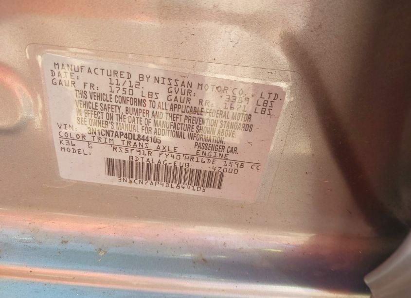 Photo 9 of 2013 Nissan Versa 1.6 S (VIN 3N1CN7AP4DL844105)