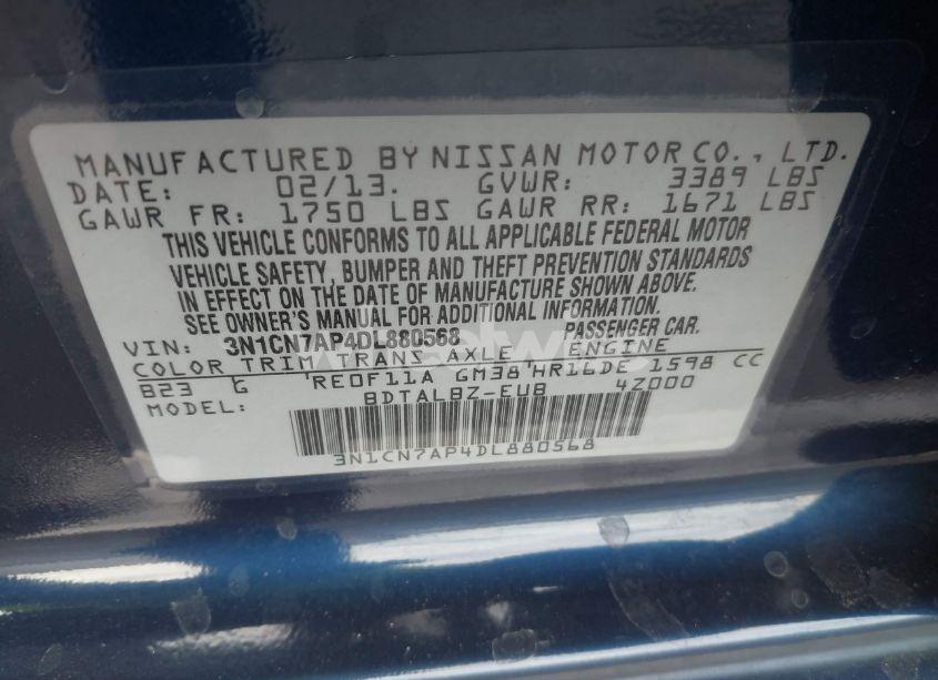 Photo 9 of 2013 Nissan Versa 1.6 SV (VIN 3N1CN7AP4DL880568)