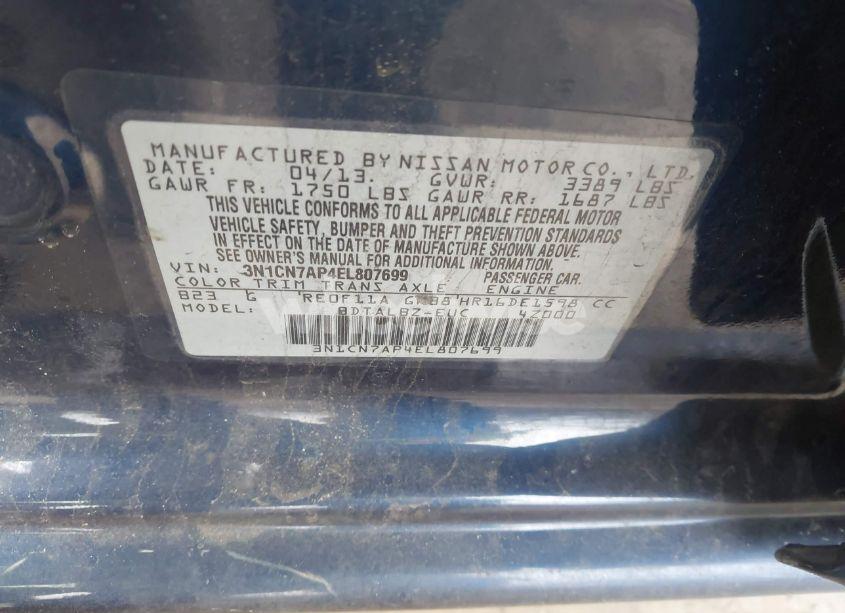 Photo 9 of 2014 Nissan Versa 1.6 SV (VIN 3N1CN7AP4EL807699)