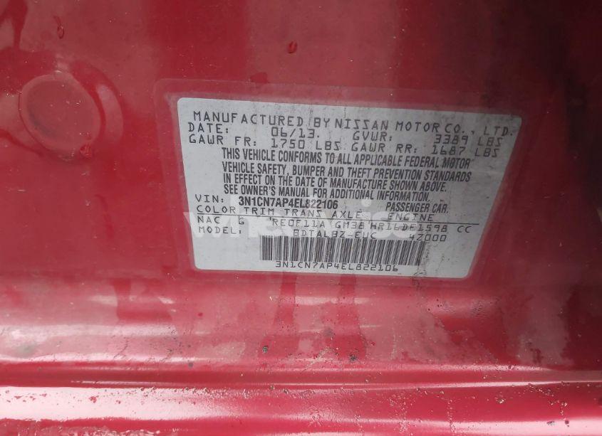 Photo 9 of 2014 Nissan Versa 1.6 SV (VIN 3N1CN7AP4EL822106)