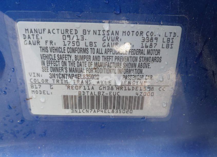 Photo 9 of 2014 Nissan Versa 1.6 SV (VIN 3N1CN7AP4EL835020)