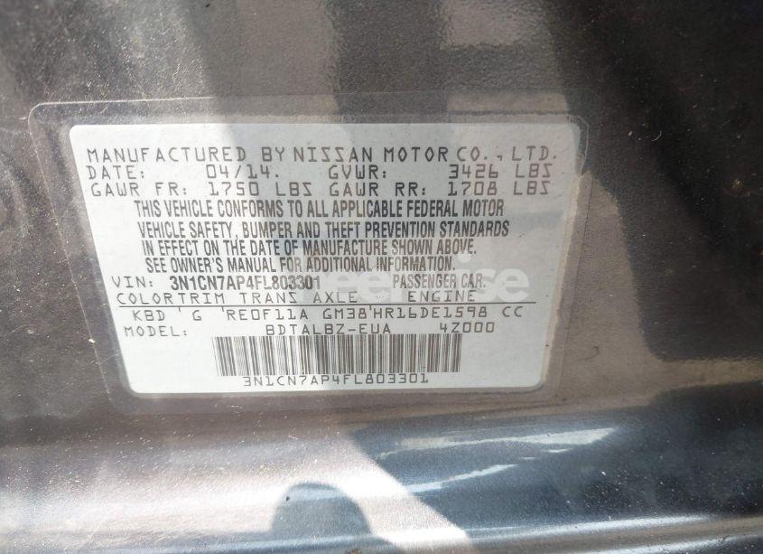 Photo 9 of 2015 Nissan Versa 1.6 SV (VIN 3N1CN7AP4FL803301)