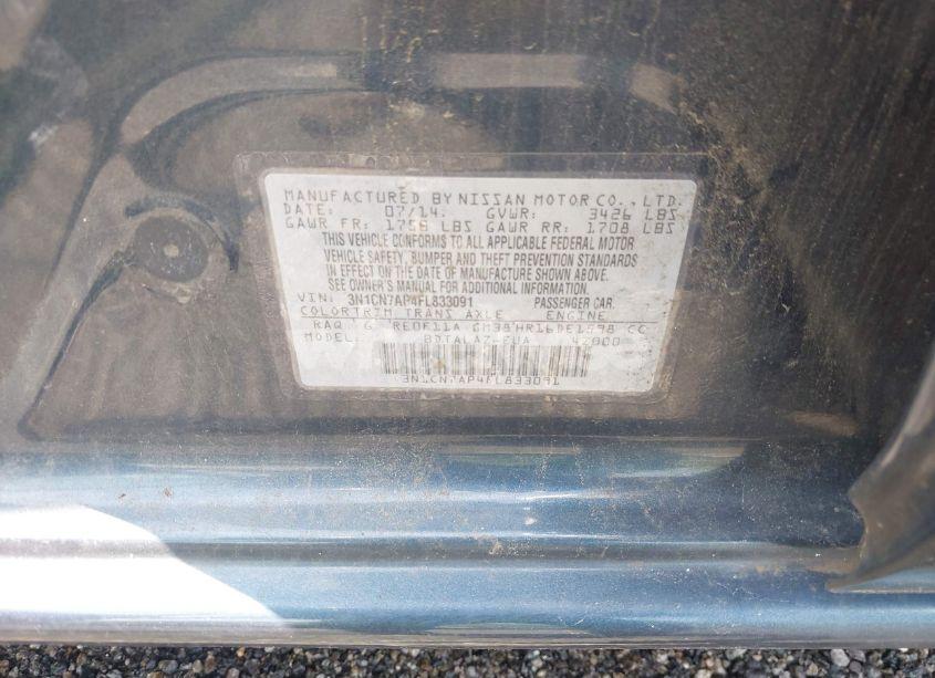 Photo 9 of 2015 Nissan Versa S/S PLUS/SV/SL (VIN 3N1CN7AP4FL833091)