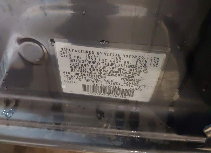 Photo 9 of 2015 Nissan Versa 1.6 SV (VIN 3N1CN7AP4FL867855)