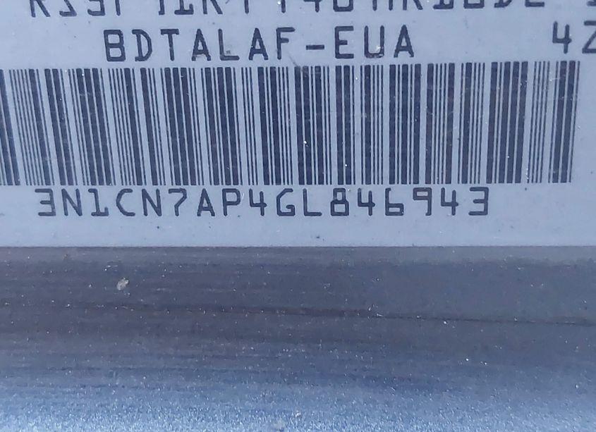 Photo 9 of 2016 Nissan Versa 1.6 S (VIN 3N1CN7AP4GL846943)