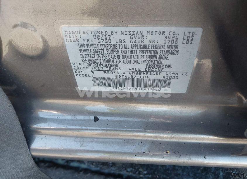 Photo 9 of 2017 Nissan Versa 1.6 SV (VIN 3N1CN7AP4HK439860)