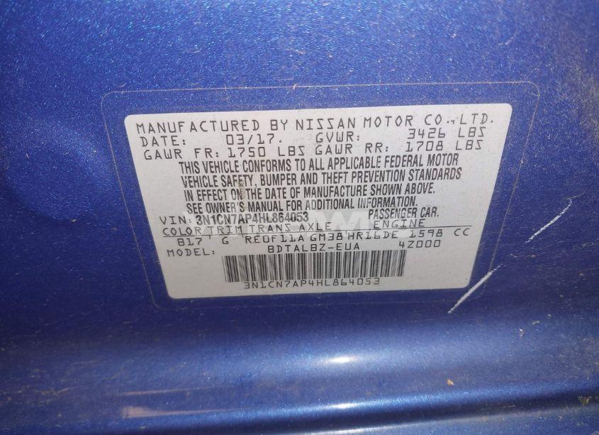 Photo 9 of 2017 Nissan Versa 1.6 SV (VIN 3N1CN7AP4HL864053)