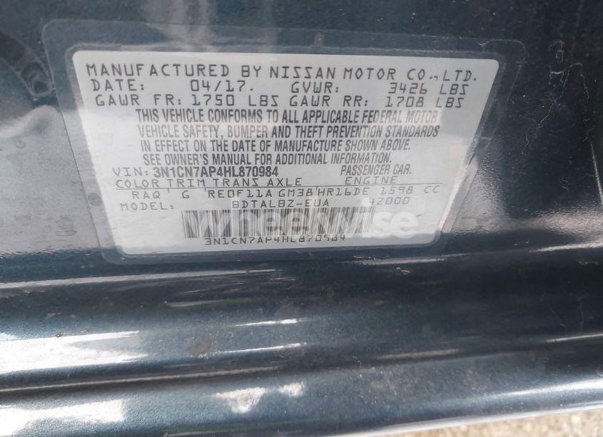 Photo 9 of 2017 Nissan Versa 1.6 SV (VIN 3N1CN7AP4HL870984)