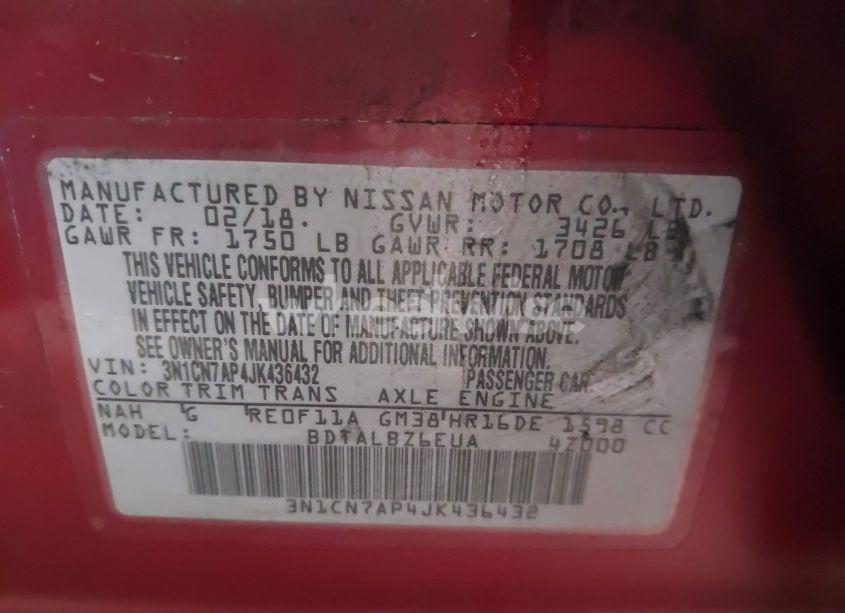 Photo 9 of 2018 Nissan Versa 1.6 SV (VIN 3N1CN7AP4JK436432)