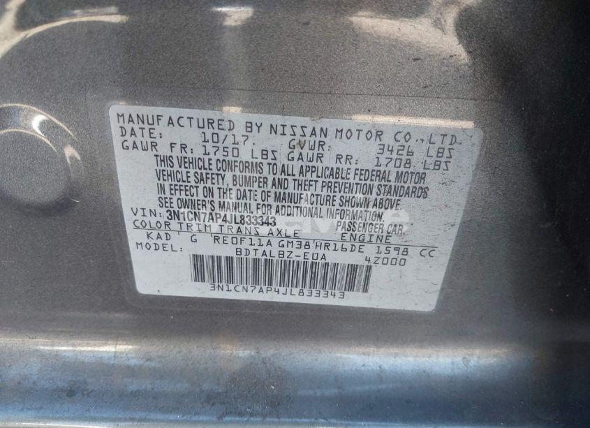 Photo 9 of 2018 Nissan Versa 1.6 SV (VIN 3N1CN7AP4JL833343)