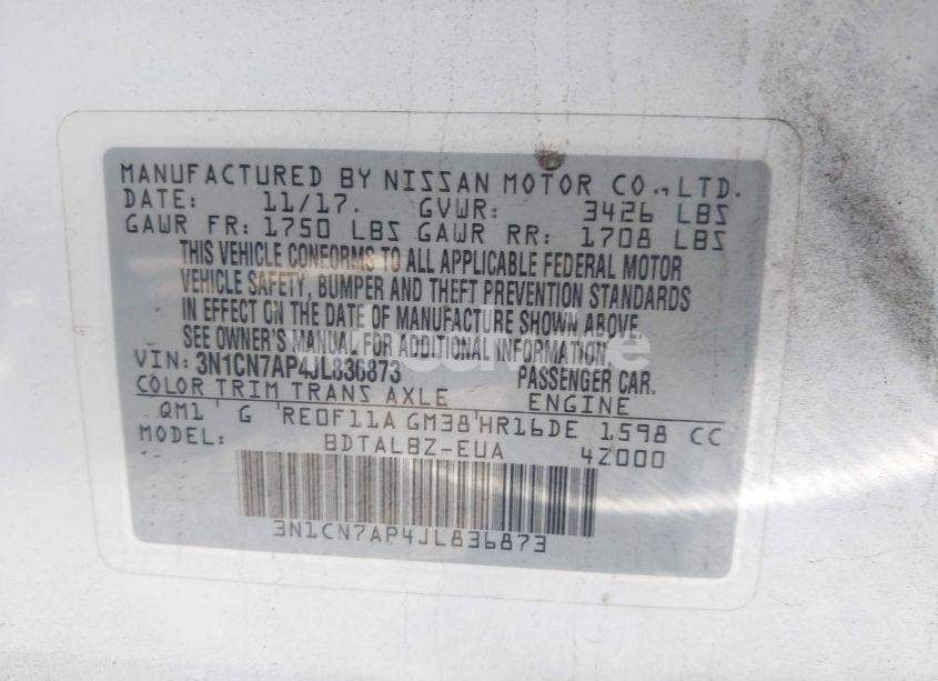 Photo 9 of 2018 Nissan Versa 1.6 SV (VIN 3N1CN7AP4JL836873)