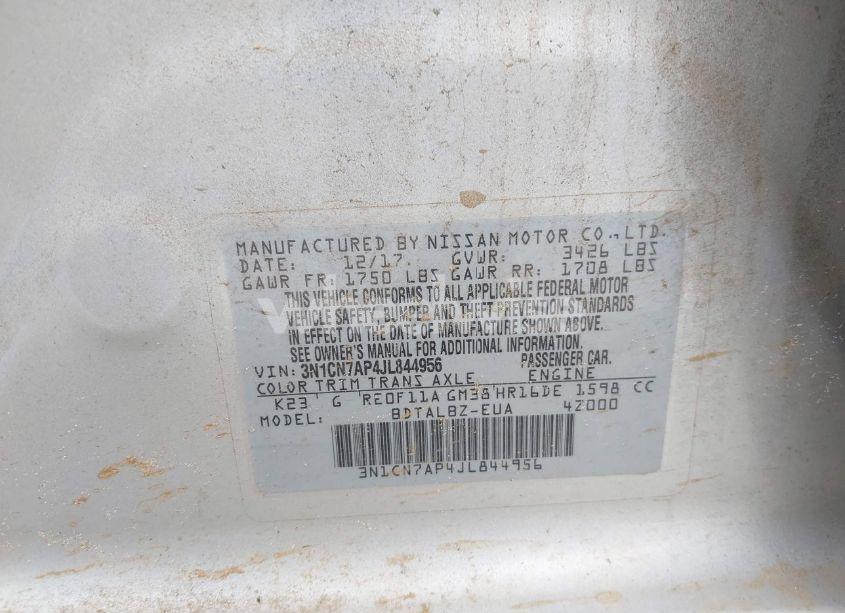 Photo 9 of 2018 Nissan Versa 1.6 SV (VIN 3N1CN7AP4JL844956)