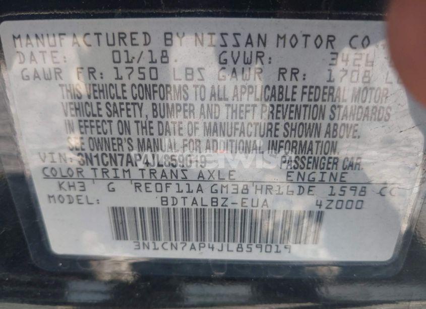 Photo 9 of 2018 Nissan Versa 1.6 SV (VIN 3N1CN7AP4JL859019)