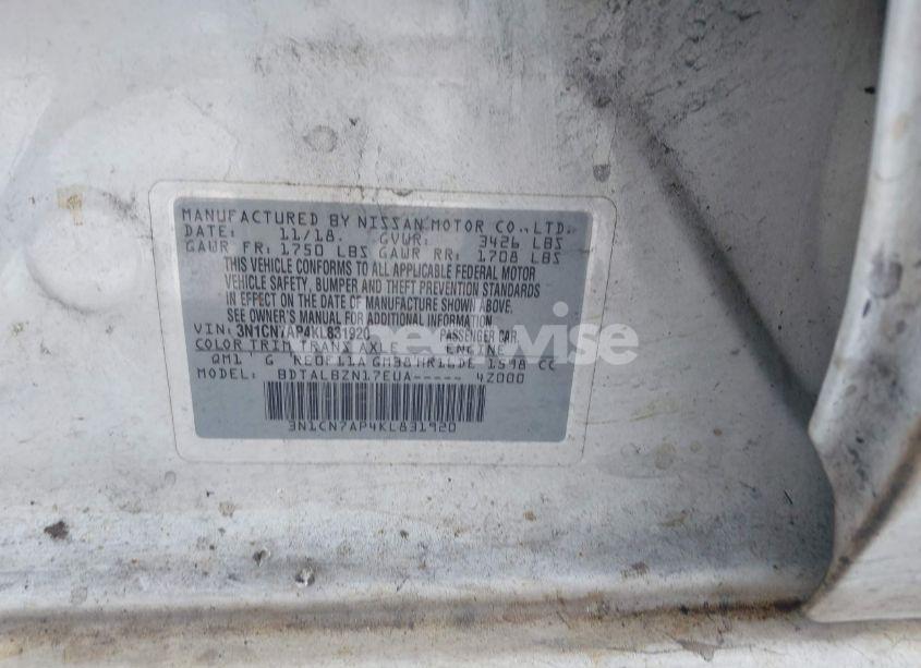 Photo 9 of 2019 Nissan Versa 1.6 SV (VIN 3N1CN7AP4KL831920)