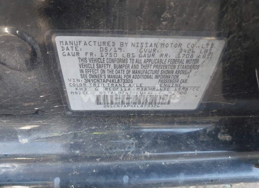 Photo 9 of 2019 Nissan Versa 1.6 SV (VIN 3N1CN7AP4KL873326)