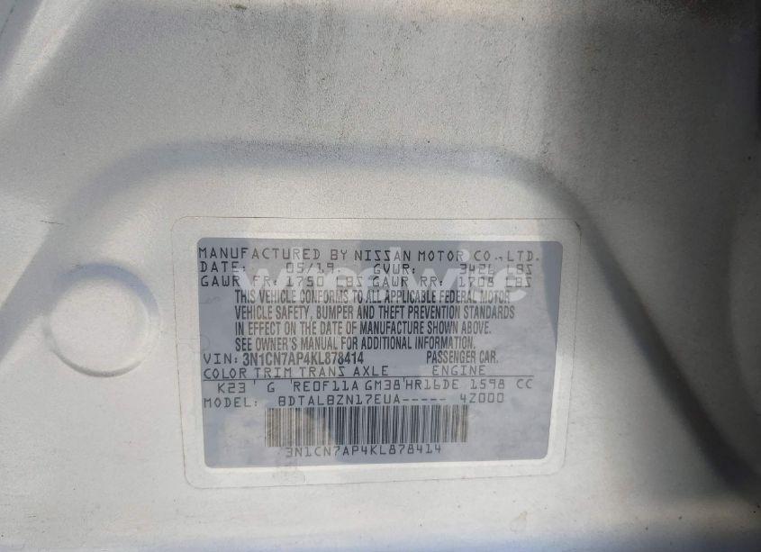 Photo 9 of 2019 Nissan Versa 1.6 SV (VIN 3N1CN7AP4KL878414)