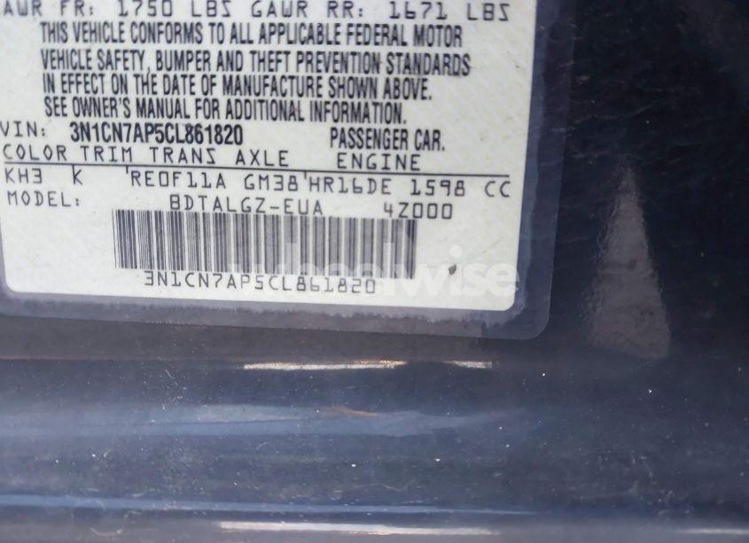 Photo 9 of 2012 Nissan Versa 1.6 SL (VIN 3N1CN7AP5CL861820)