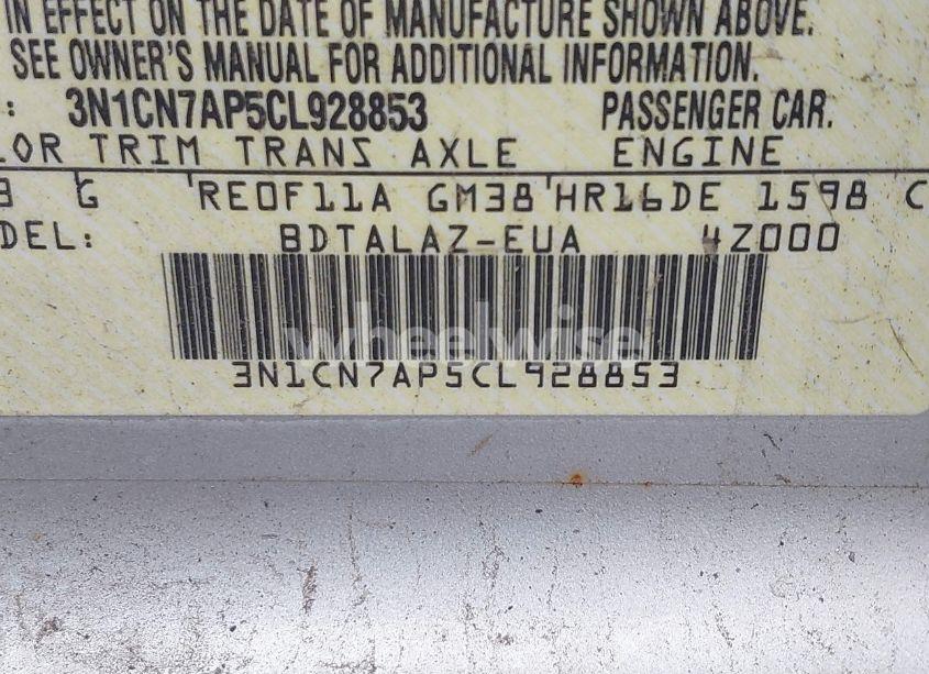 Photo 9 of 2012 Nissan Versa 1.6 S (VIN 3N1CN7AP5CL928853)