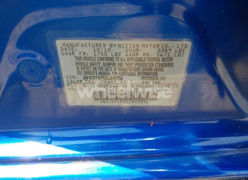 Photo 9 of 2013 Nissan Versa 1.6 SV (VIN 3N1CN7AP5DL840256)