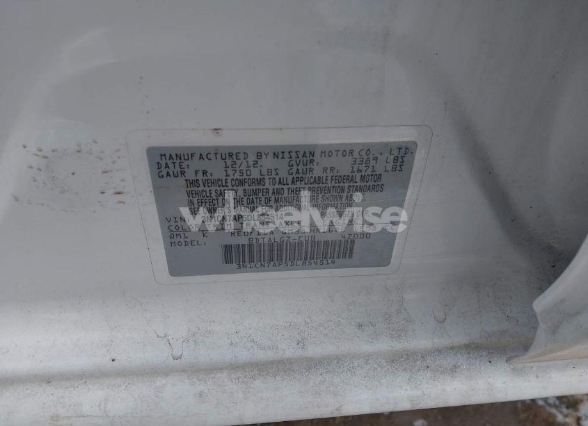 Photo 9 of 2013 Nissan Versa 1.6 SL (VIN 3N1CN7AP5DL854514)