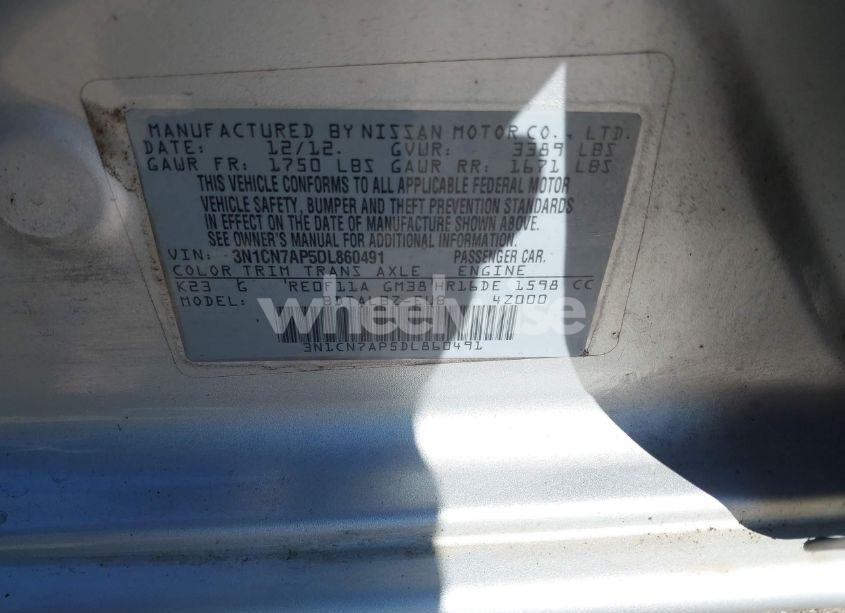 Photo 9 of 2013 Nissan Versa 1.6 SV (VIN 3N1CN7AP5DL860491)