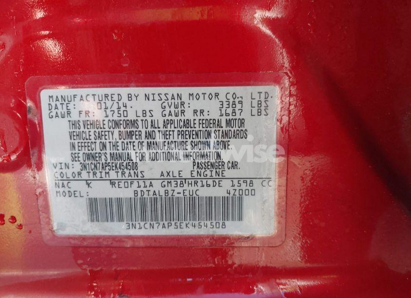 Photo 9 of 2014 Nissan Versa 1.6 S/1.6 S+/1.6 SL/1.6 SV (VIN 3N1CN7AP5EK454508)