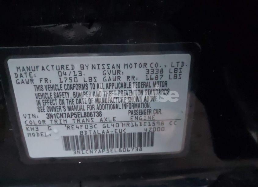 Photo 9 of 2014 Nissan Versa 1.6 S (VIN 3N1CN7AP5EL806738)