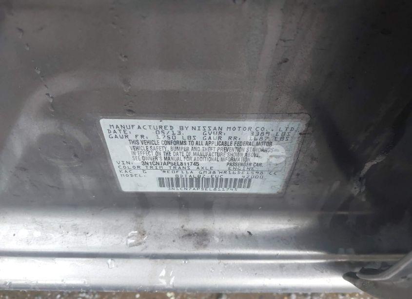 Photo 9 of 2014 Nissan Versa 1.6 SV (VIN 3N1CN7AP5EL811745)