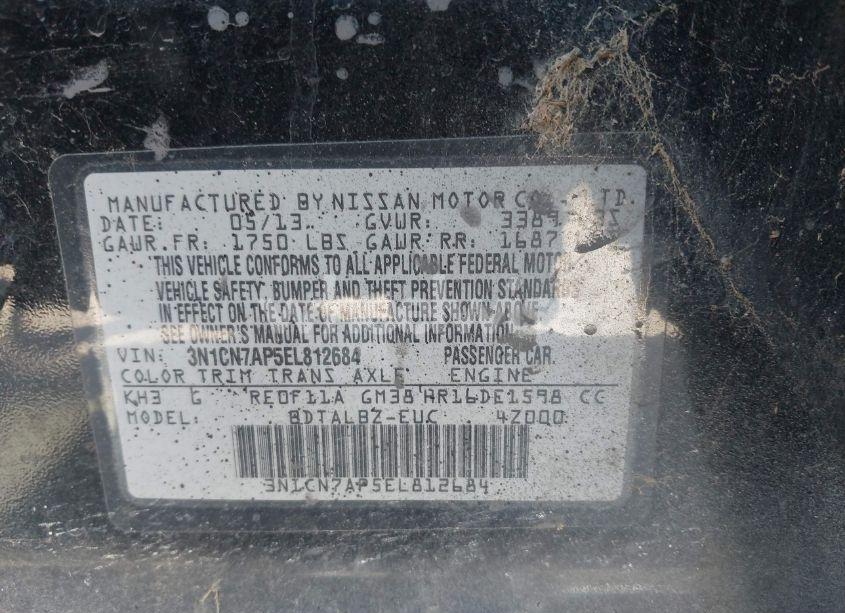 Photo 9 of 2014 Nissan Versa 1.6 SV (VIN 3N1CN7AP5EL812684)