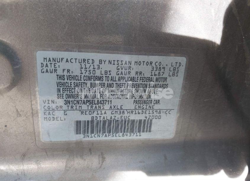 Photo 9 of 2014 Nissan Versa 1.6 S+ (VIN 3N1CN7AP5EL843711)