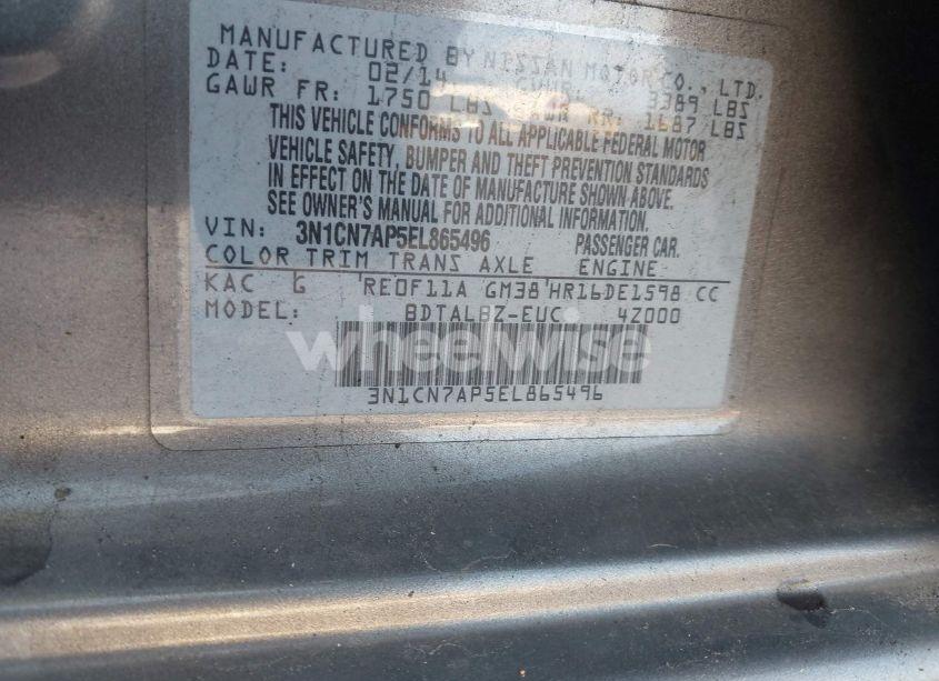 Photo 9 of 2014 Nissan Versa 1.6 SV (VIN 3N1CN7AP5EL865496)