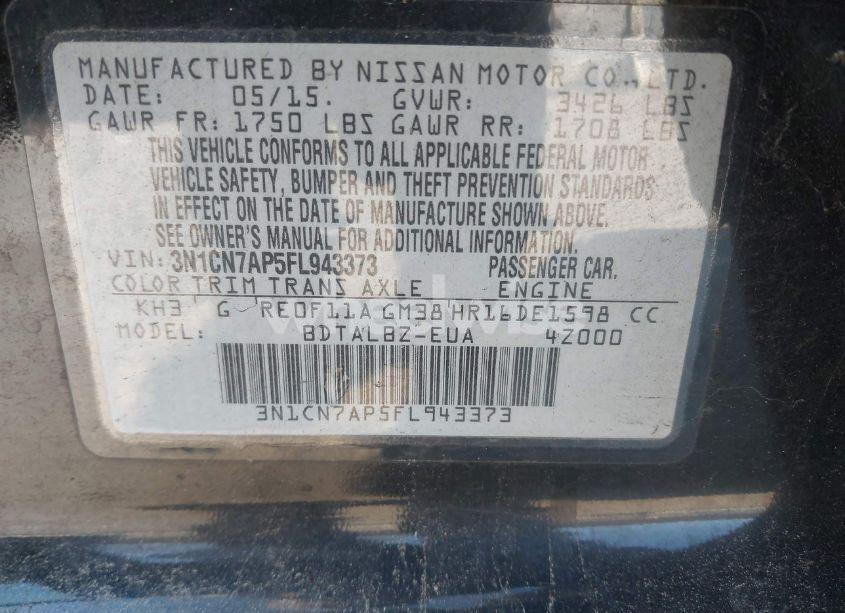 Photo 9 of 2015 Nissan Versa 1.6 SV (VIN 3N1CN7AP5FL943373)