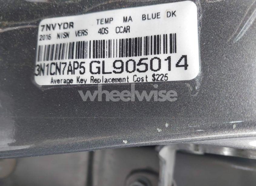 Photo 9 of 2016 Nissan Versa 1.6 S/1.6 S+/1.6 SL/1.6 SV (VIN 3N1CN7AP5GL905014)