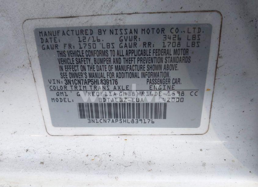 Photo 9 of 2017 Nissan Versa 1.6 SV (VIN 3N1CN7AP5HL839176)