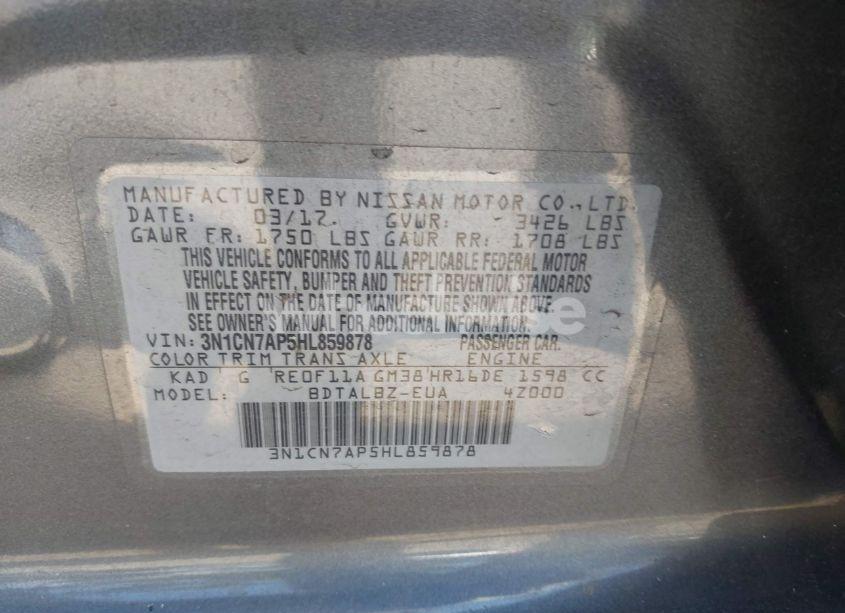 Photo 9 of 2017 Nissan Versa 1.6 SV (VIN 3N1CN7AP5HL859878)