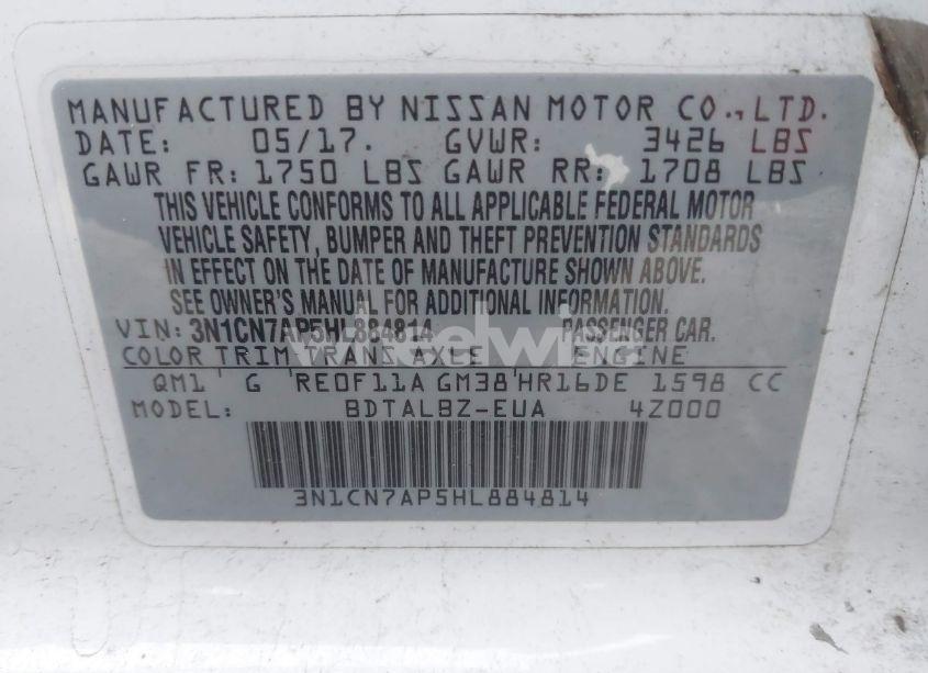 Photo 9 of 2017 Nissan Versa 1.6 SV (VIN 3N1CN7AP5HL884814)