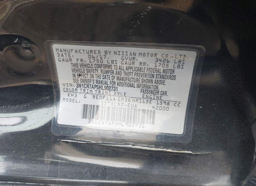 Photo 9 of 2017 Nissan Versa 1.6 S+ (VIN 3N1CN7AP5HL902731)