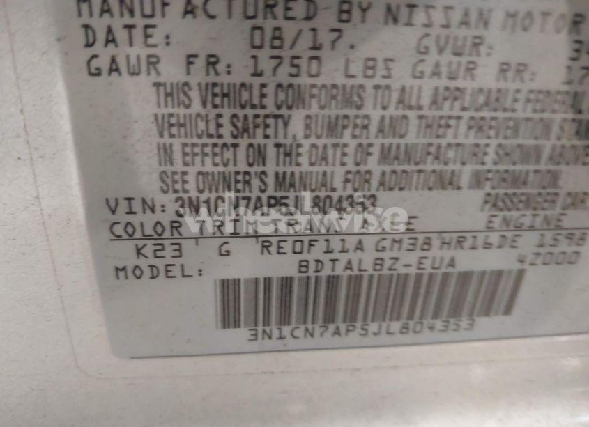 Photo 9 of 2018 Nissan Versa 1.6 SV (VIN 3N1CN7AP5JL804353)
