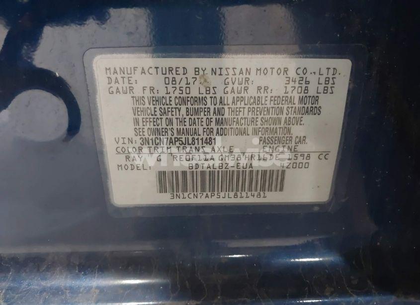 Photo 9 of 2018 Nissan Versa 1.6 SV (VIN 3N1CN7AP5JL811481)