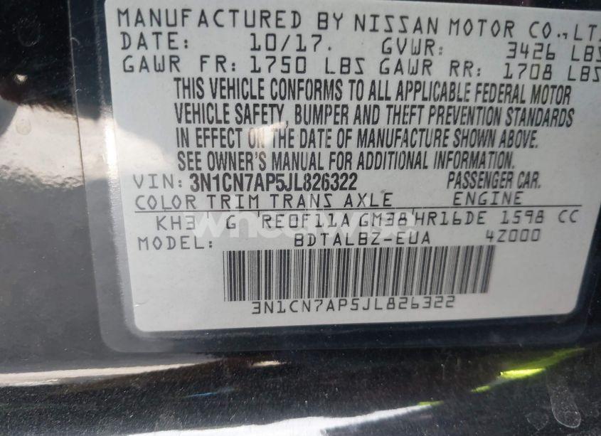 Photo 9 of 2018 Nissan Versa 1.6 SV (VIN 3N1CN7AP5JL826322)