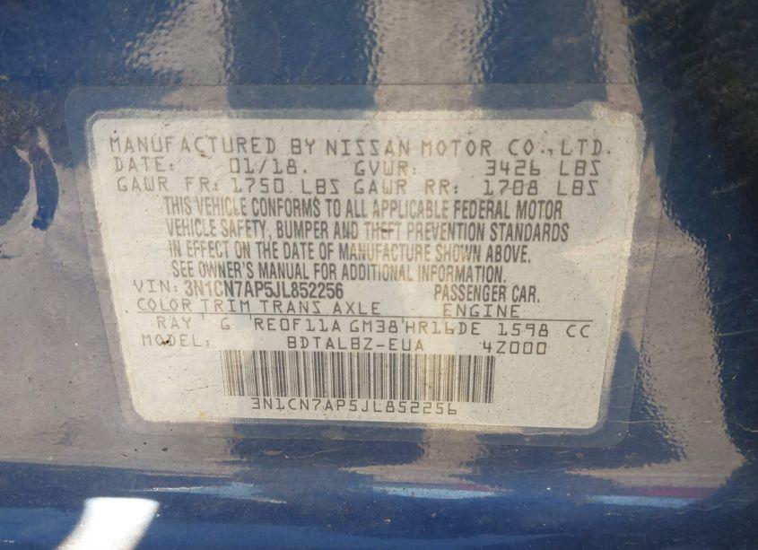 Photo 9 of 2018 Nissan Versa 1.6 SV (VIN 3N1CN7AP5JL852256)