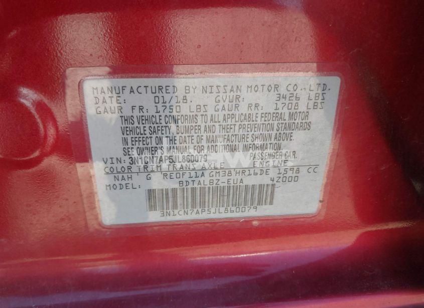 Photo 9 of 2018 Nissan Versa 1.6 SV (VIN 3N1CN7AP5JL860079)